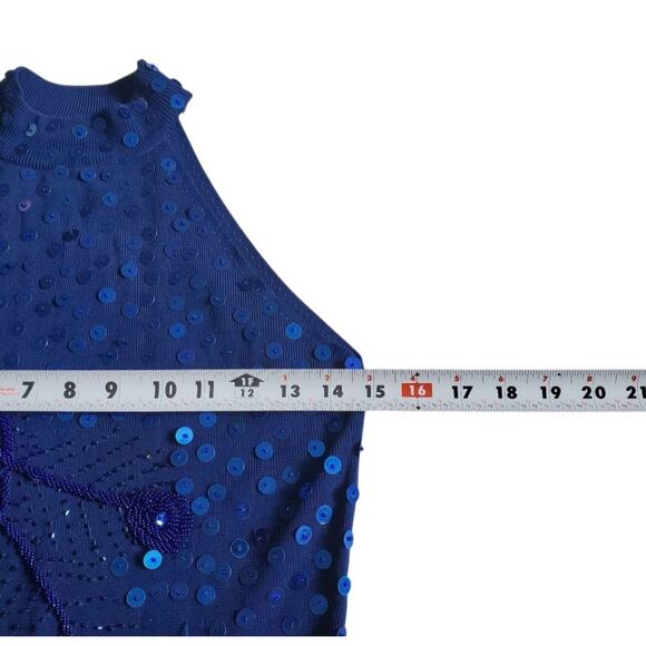 Beaded Sequin Blue High Neck Sleeveless Top - Small - Picture 7 of 7